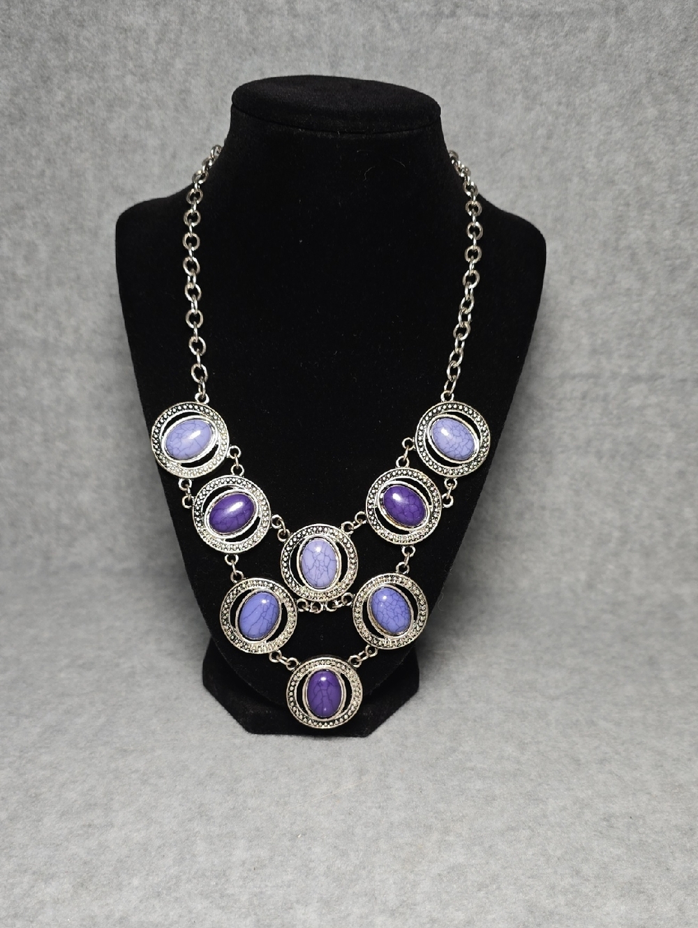 Chico's Silver-Tone Necklace with Purple Cabochons